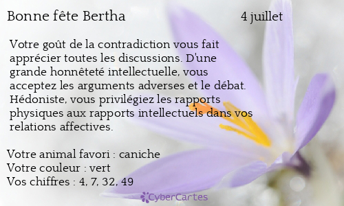 Carte bonne fête Bertha