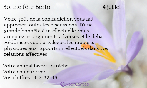 Carte bonne fête Berto