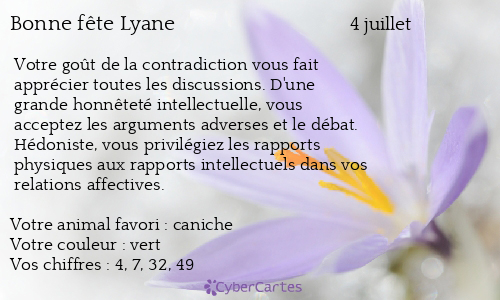 Carte bonne fête Lyane