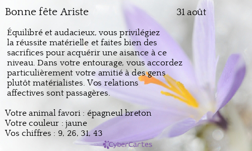 Carte bonne f&ecirc;te Ariste
