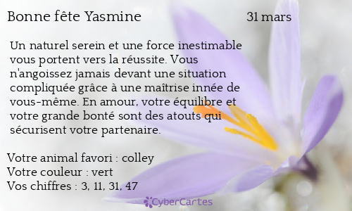 Carte bonne fête Yasmine