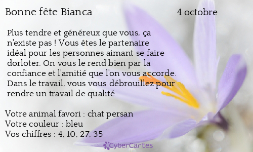 Carte bonne f&ecirc;te Bianca