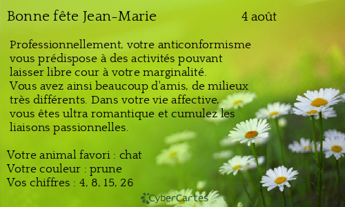 Carte bonne fête Jean-Marie (4 août)