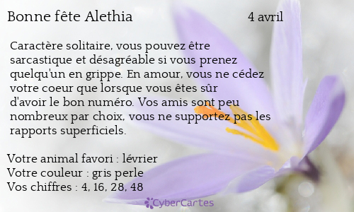 Carte bonne fête Alethia