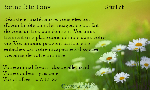 Carte bonne fête Tony