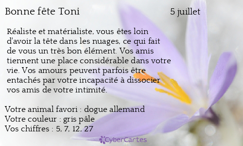 Carte bonne fête Toni