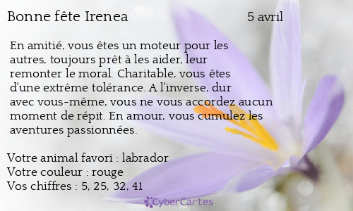 Carte bonne fête Irenea