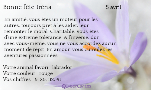 Carte bonne fête Iréna