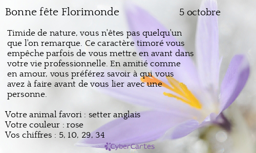 Carte bonne f&ecirc;te Florimonde