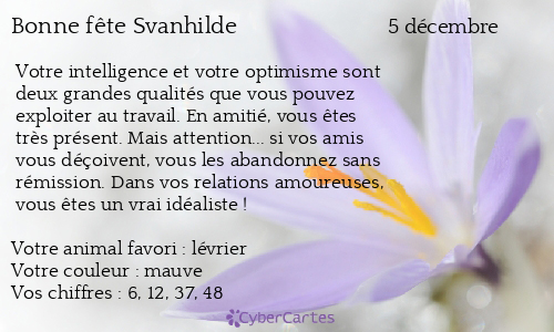 Carte bonne fête Svanhilde