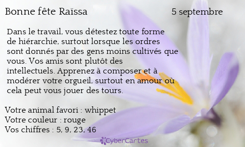 Carte bonne fête Raïssa