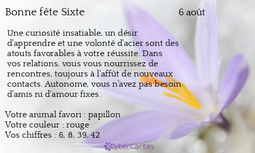 Carte bonne fête Sixte