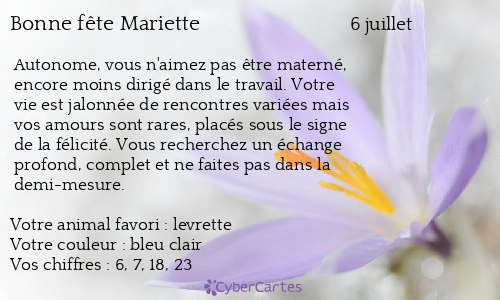 Carte bonne fête Mariette