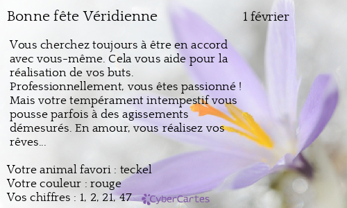 Carte bonne fête Véridienne