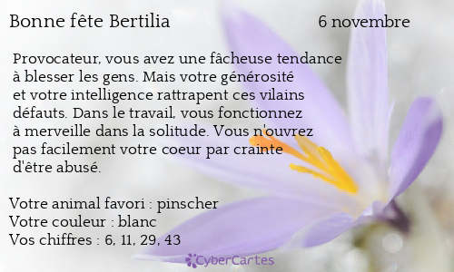 Carte bonne f&ecirc;te Bertilia