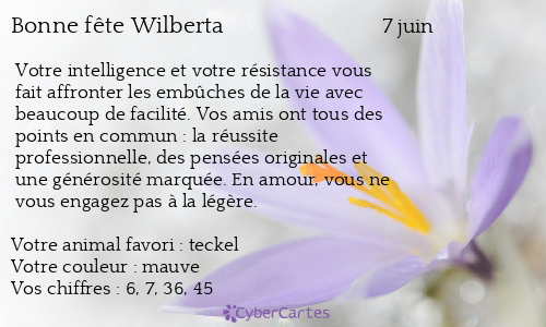 Carte bonne fête Wilberta