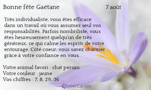 Carte bonne f&ecirc;te Gaëtane