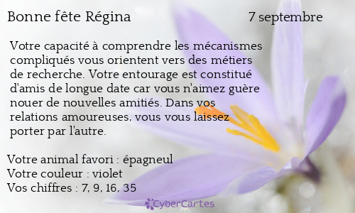 Carte bonne fête Régina