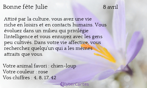 Carte bonne fête Julie
