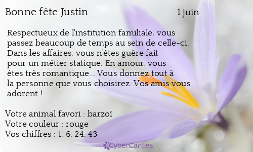 Carte bonne fête Justin