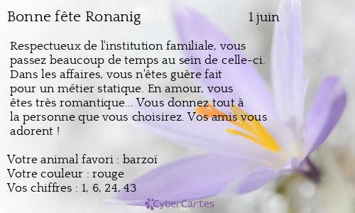 Carte bonne f&ecirc;te Ronanig